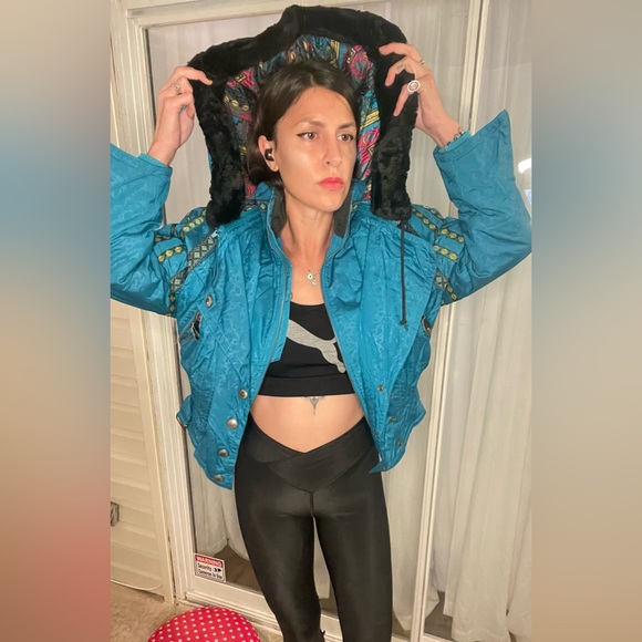 True late 80s 90s LIFETIME GRAIL Head damask native tribal ski jacket muff set - Picture 4 of 16